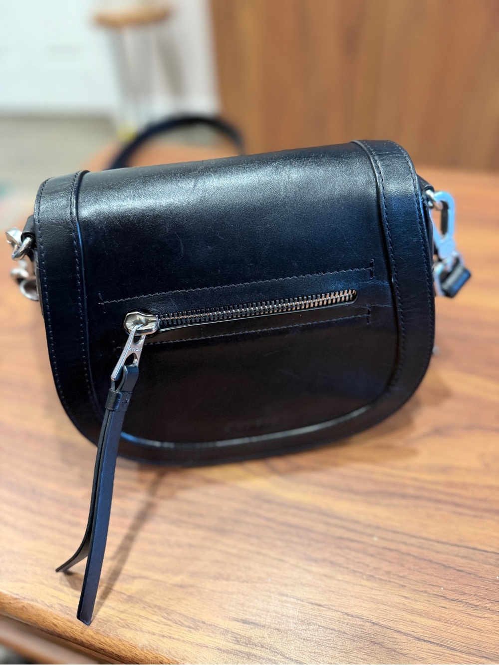 RUDSAK Black Leather Saddle Crossbody with Front & Back Zip